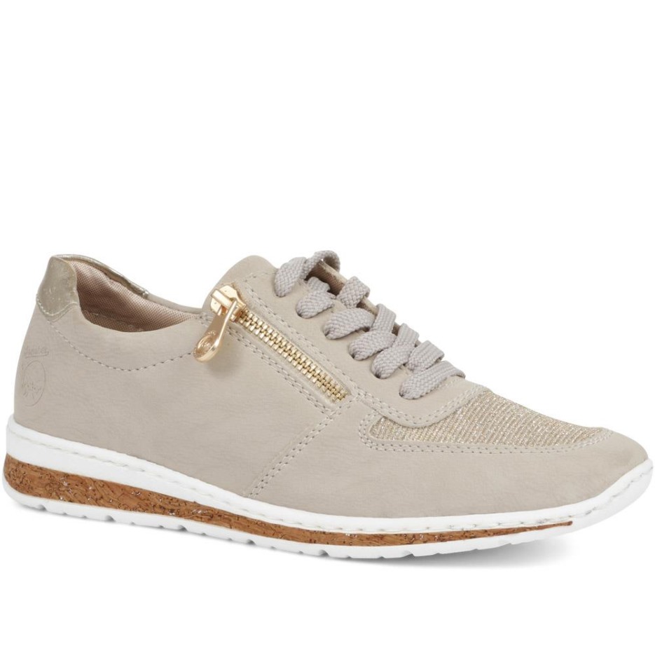 Rieker Damesko Med Snørebånd Beige-guld